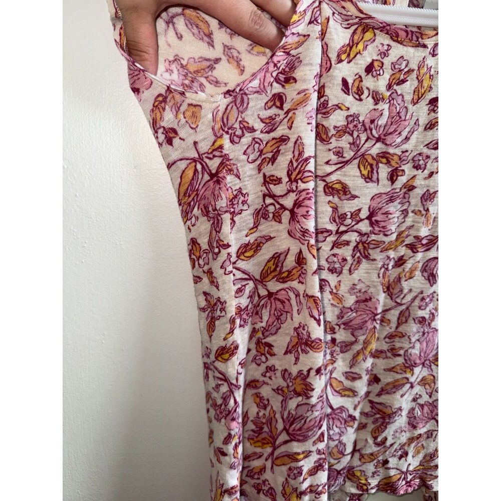 Haute Hippie Style 100% Linen Floral Tank Top Small Pink Orange Button Back - Picture 6 of 9